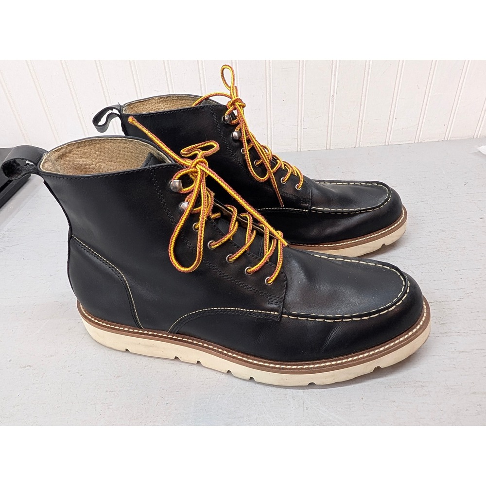 Banana Republic Ortholite Moc Toe Boots Mens 11 Leather Wedge Sole Black Lace Up